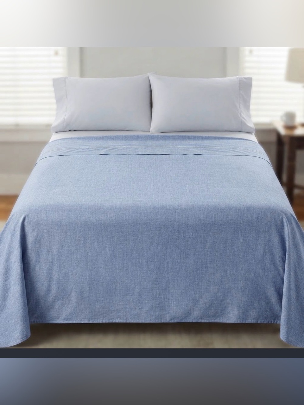 Ralph Lauren Chambray Full Size Flat Sheet 100% Cotton Light Blue Classic